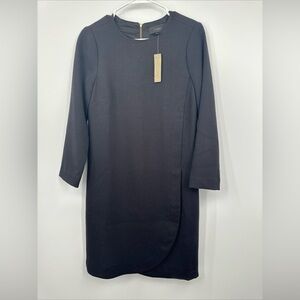 J Crew Long Sleeve Faux Crossover Front Dress In Black Sz 2 Tall NWT